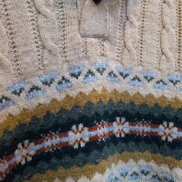 Vintage 1970's Jantzen Collared Single Button Sweater Fair Isle Nordic XL T-347 - Picture 12 of 13